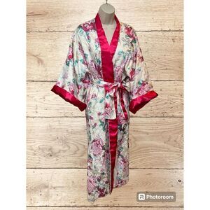 Natori Robe Petite Lined‎ Floral Jacquard Vintage Kimono Style Multi Colored